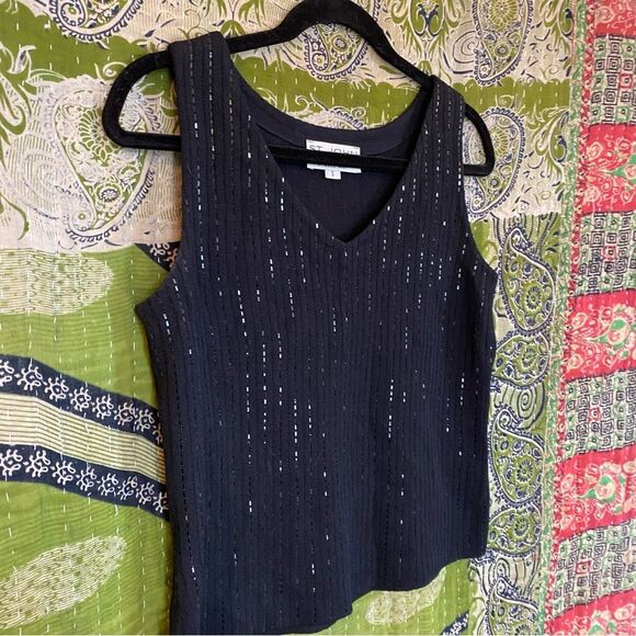 St. John Evening Black Sleeveless Embellished Knit Blouse Size Small - Picture 6 of 12